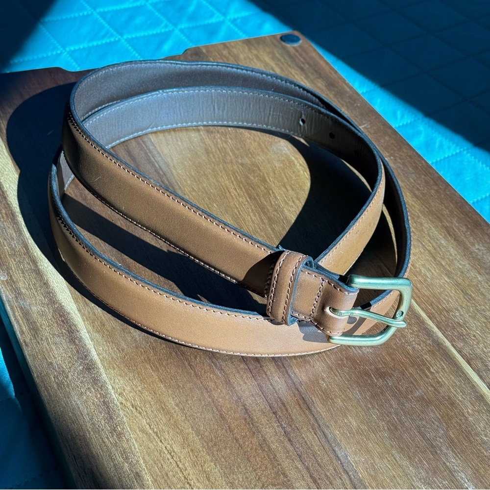 Vintage L.L.Bean 46 Men’s Brown Leather Belt Solid Brass Buckle Made in Turkey